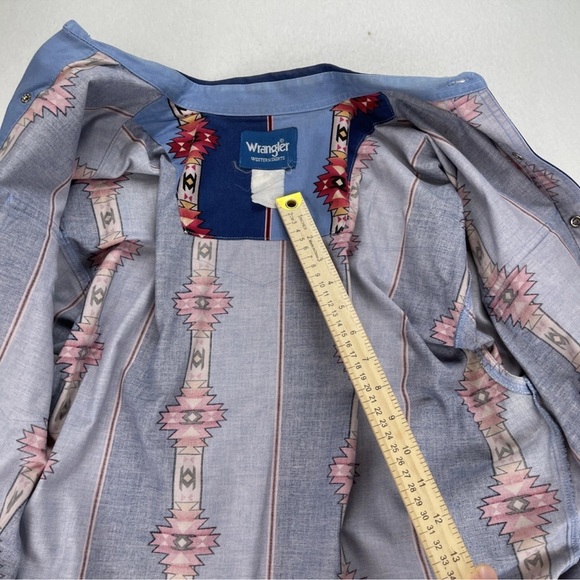 Vintage Wrangler Brushpopper Shirt Mens M Pearl Snap Aztec Southwestern Cowboy - Picture 11 of 11